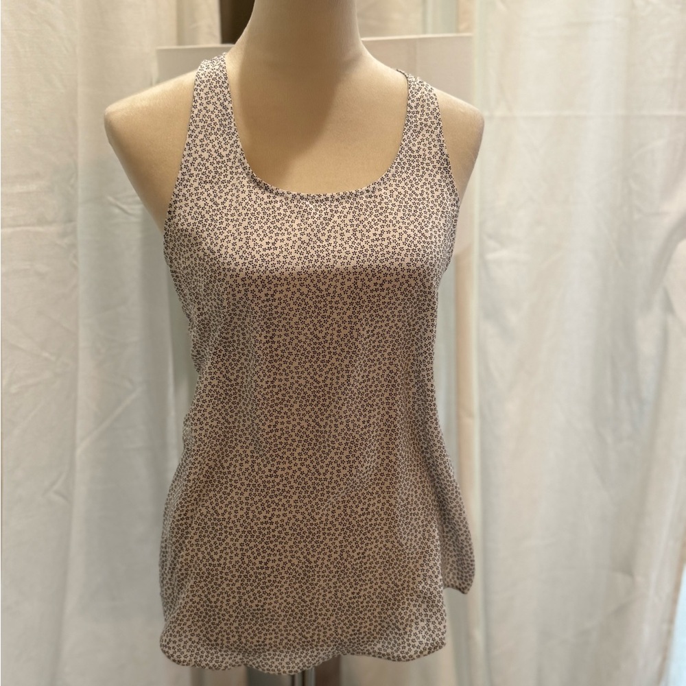 Club Monaco White and Blue Patterned Tank Top 100% silk.